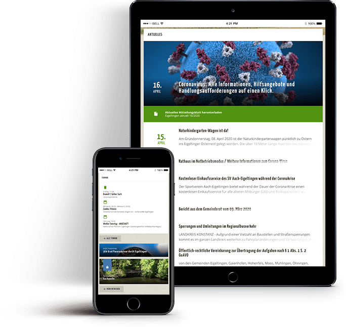 Screenshot Eigeltingen auf verschiedenen Endgeräten