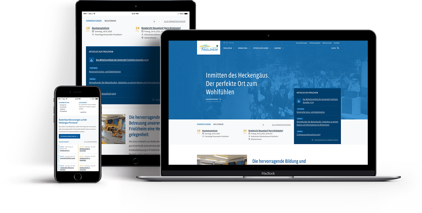 Screenshot Friolzheim auf verschiedenen Endgeräten