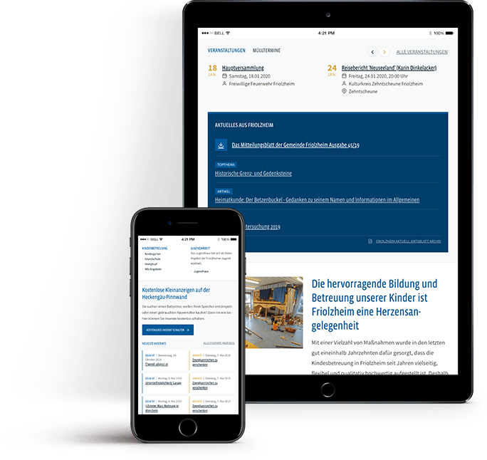 Screenshot Friolzheim auf verschiedenen Endgeräten