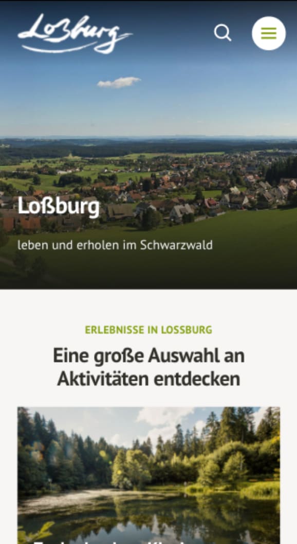 Screenshot der touristischen Website Loßburg