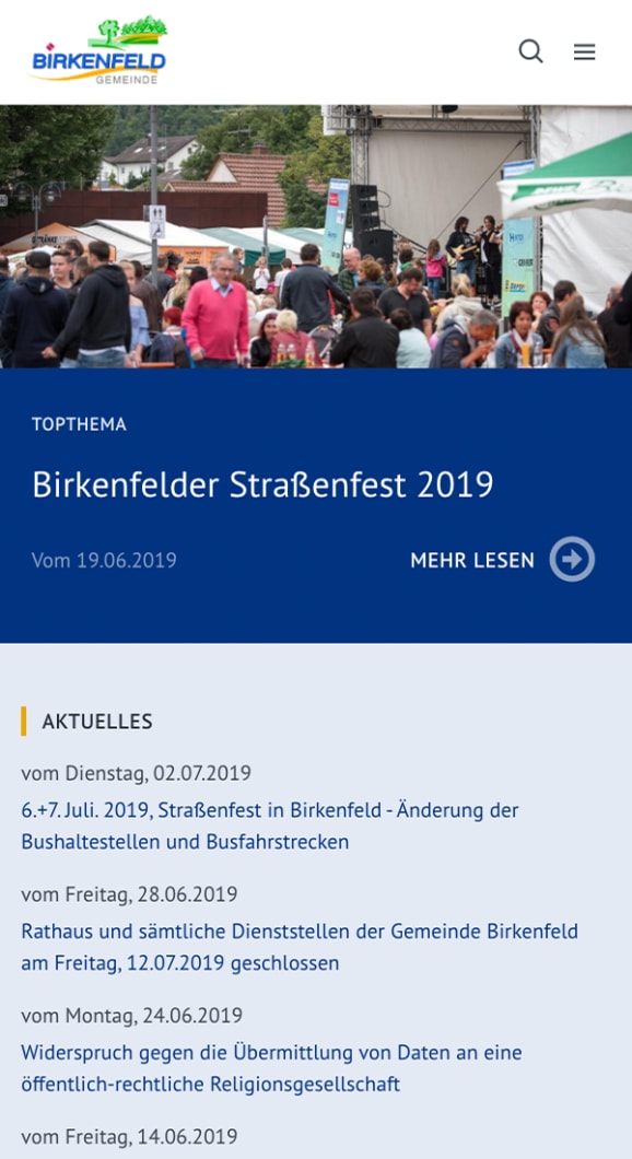 Screenshot Internetseite der Kommune Birkenfeld