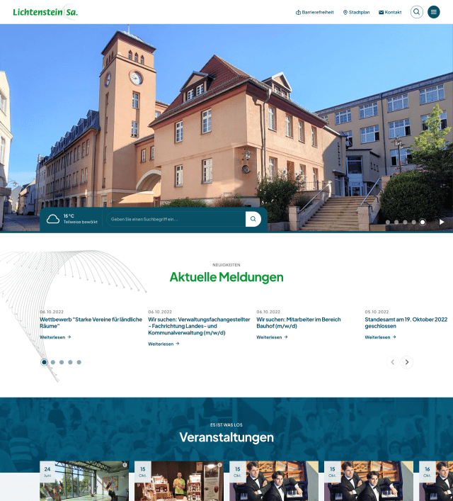 Screenshot der Website der Kleinstadt Lichtenstein